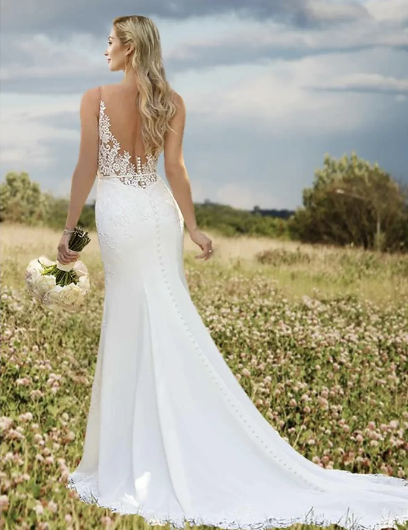 Open Back Sexy Formal Wedding Dresses Mermaid / Trumpet V Neck Sleeveless Court Train Lace Bridal Gowns With Appliques 2024