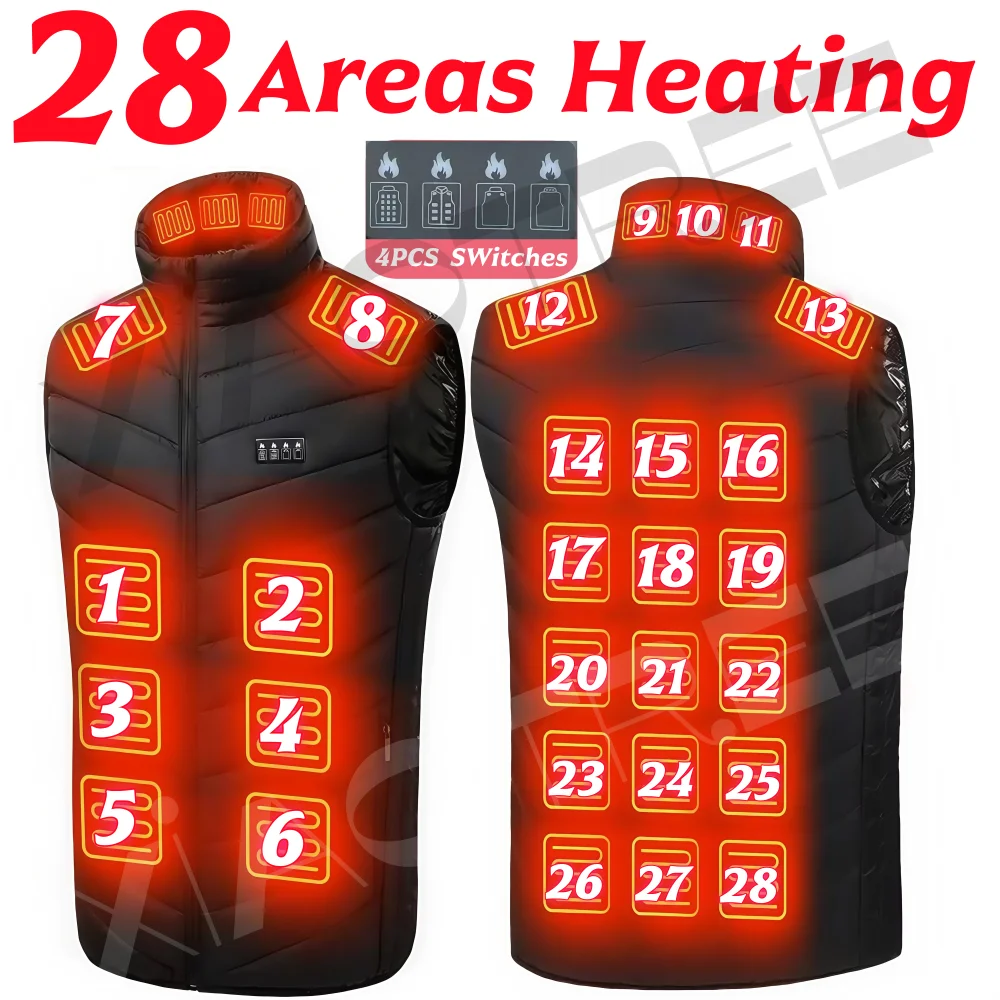 Chaleco calefactable de 28/9 áreas para hombre, chaqueta calefactable de invierno para mujer, calentador USB eléctrico, chaqueta de Camping, chaleco térmico para hombre, abrigo calentador corporal 6XL