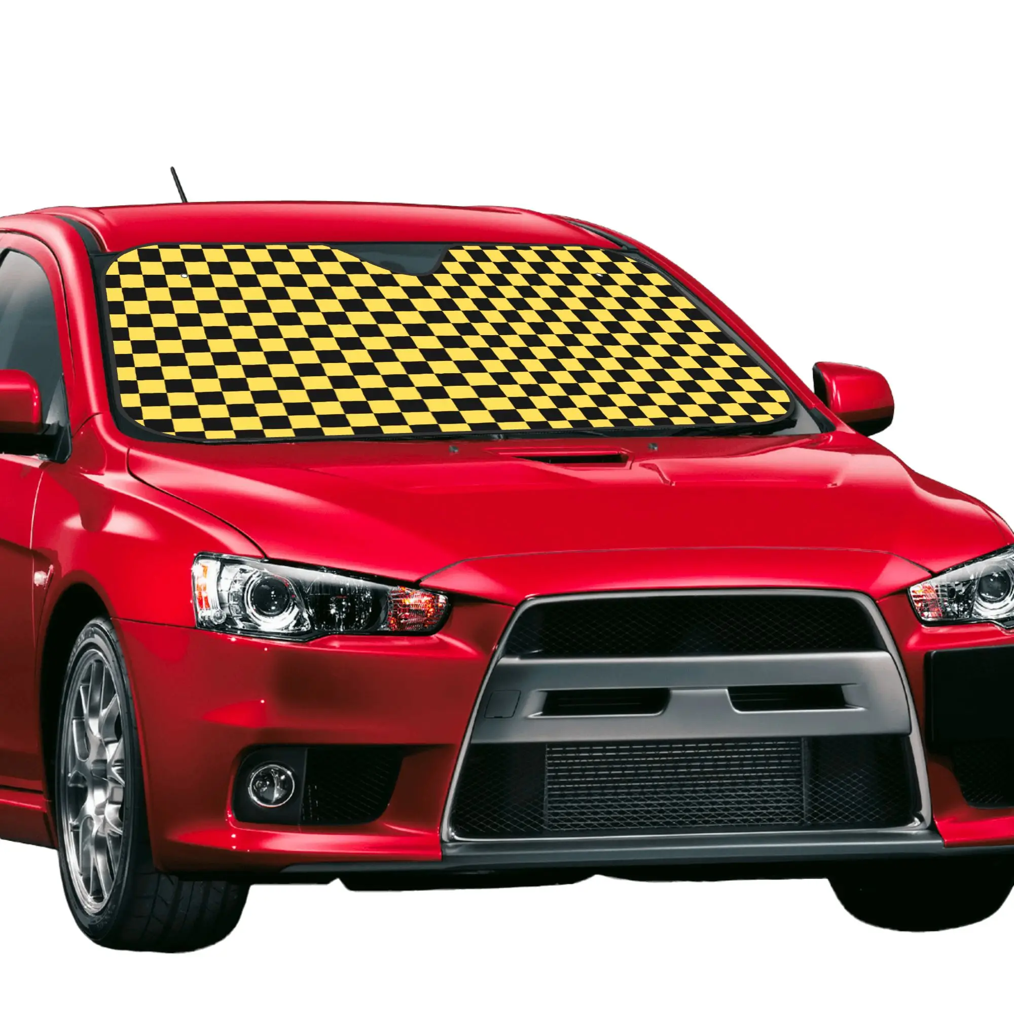 Car Front Windshield Sun Visor Black Yellow Checkered Checkerboard Plaid UV Protection Car Sun Shade Covers Car Solar Protection