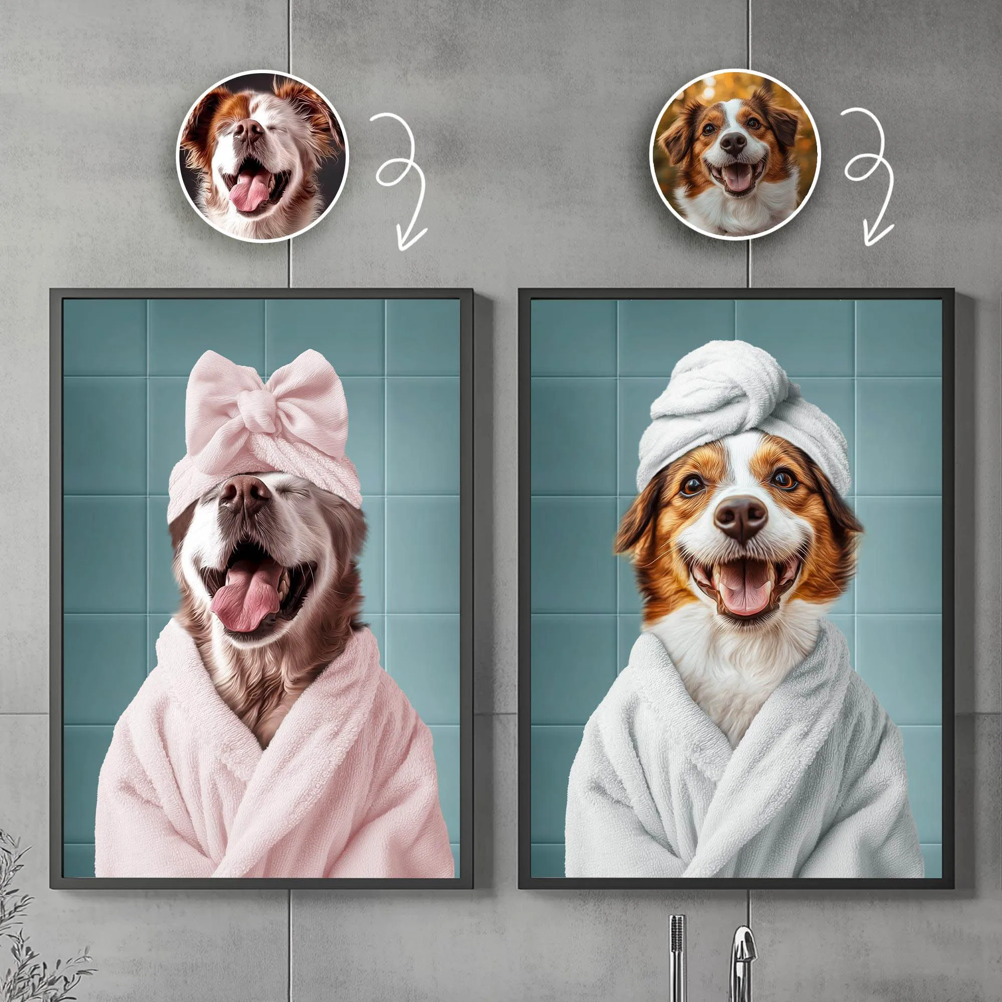 Individuelle Lustige Haustier-Porträt-Poster, Kreative Badezimmer-Tierposter, Haustier-Dekor-Geschenke, Witzige Tier-Wandkunstdrucke