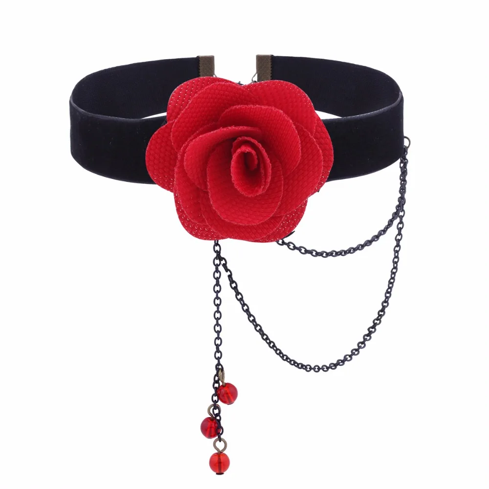 Harajuku Crystal Statement Necklace Collar Black Lace Chokers Flower Necklaces For Women Girl Boho Flower Charms Chian Jewelry