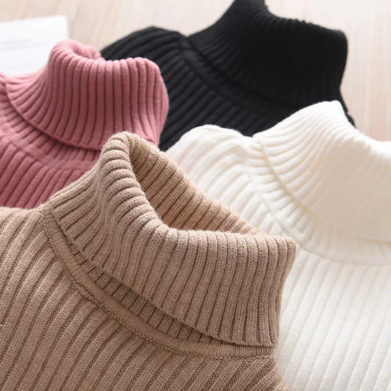 2024 New Sweater Kids Sweaters Autumn Girls Turtleneck Sweaters 1-9Yrs Baby Boys Pullover Winter Knitted Bottoming Boys Sweaters