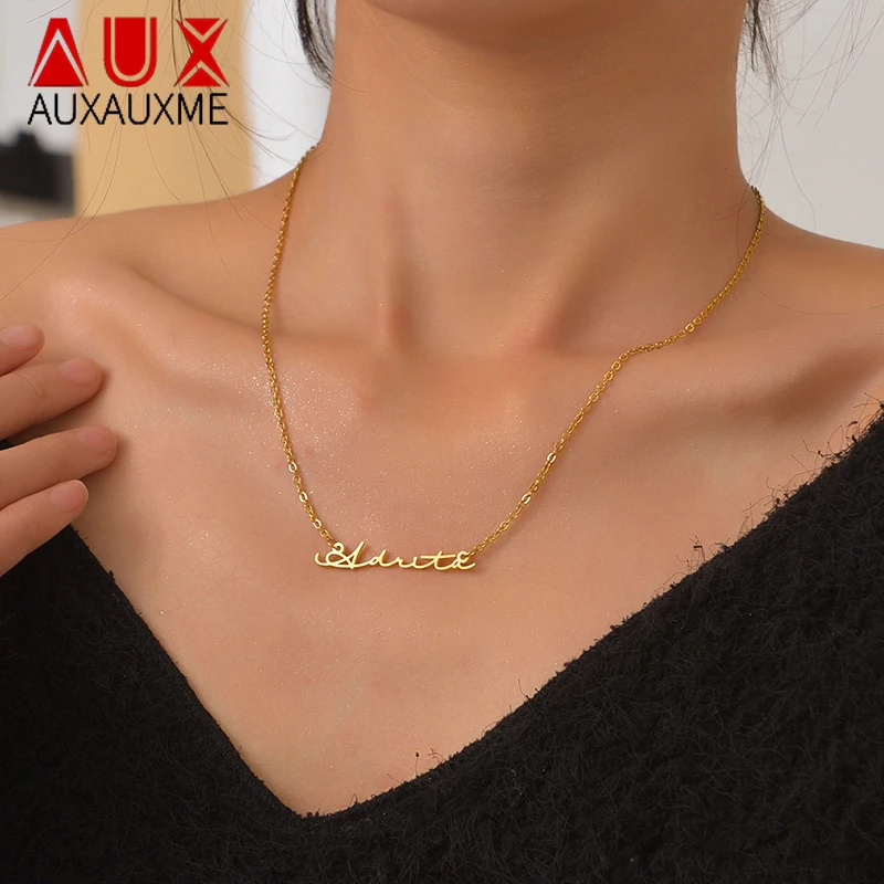 

Auxauxme Customized Name Necklace for Women Stainless Steel Jewelry Persoanlized Nameplate Pendant Unique Jewelry Gifts