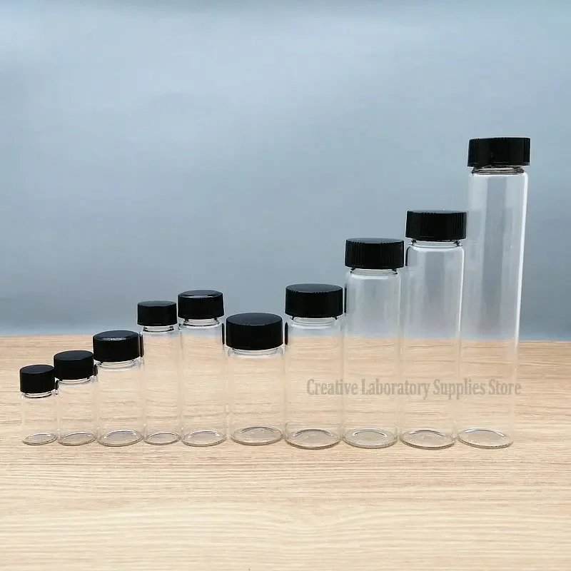 

Laboratory 2/3/4/5/10/15/20/30/40/50/60ml Clear Glass Sample Bottle With threaded Cap(default black cap), chemical reagent Vial