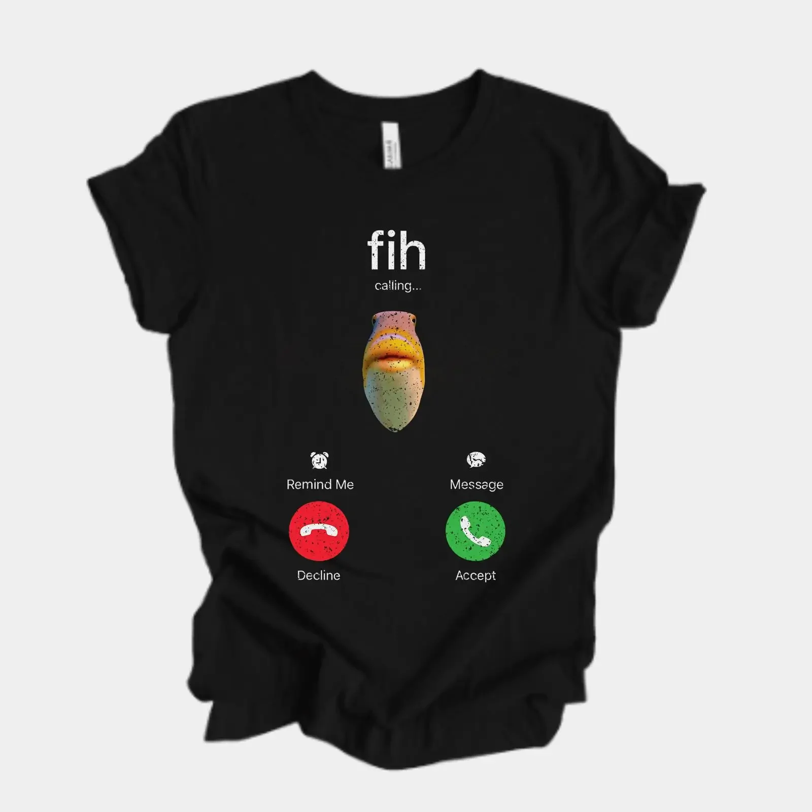T-shirt humoristique « Fih Calling » avec appel entrant, accepter/décliner, motif poisson, pour les amateurs de pêche, les pêcheurs, style vintage délavé