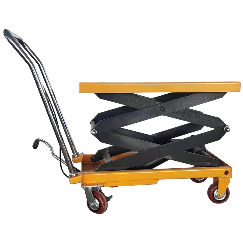 Mobile scissor fork type manual hydraulic lifting platform trolley manual logistics handling platform trolley folding trolley