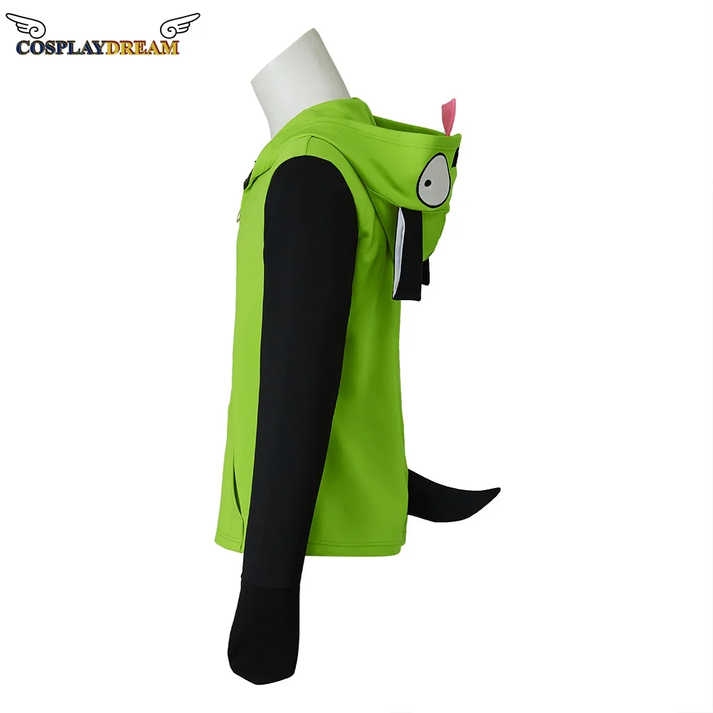 Anime Invaders Cosplay ZIM Cosplay Costume Green Hoodie Top Coat Adult Men\'s Halloween Zip-Up Coat