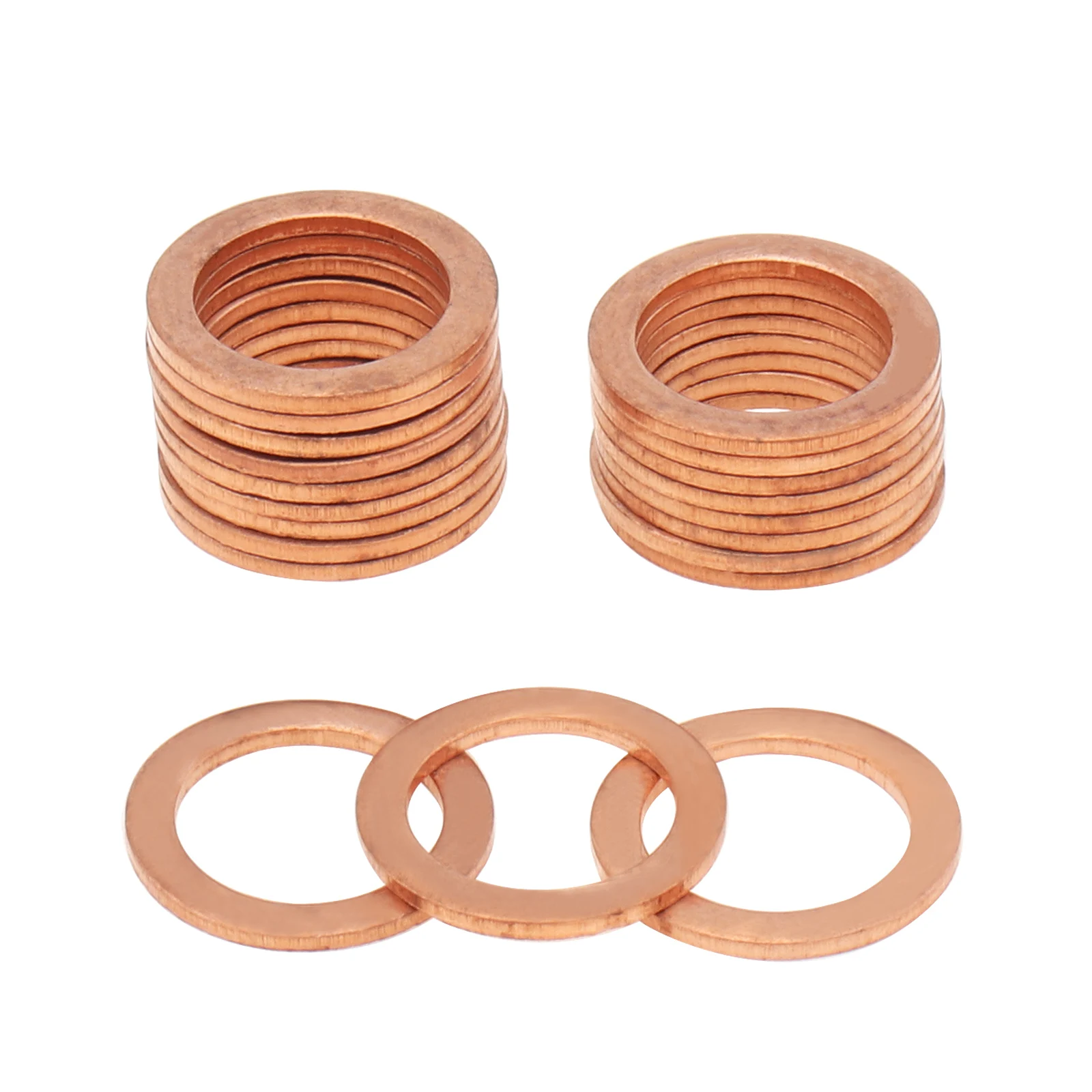 20pcs M14x1.5 Oil Drain Plug Red Cooper Crush Washers, Copper Coolant Seal Ring Gasket