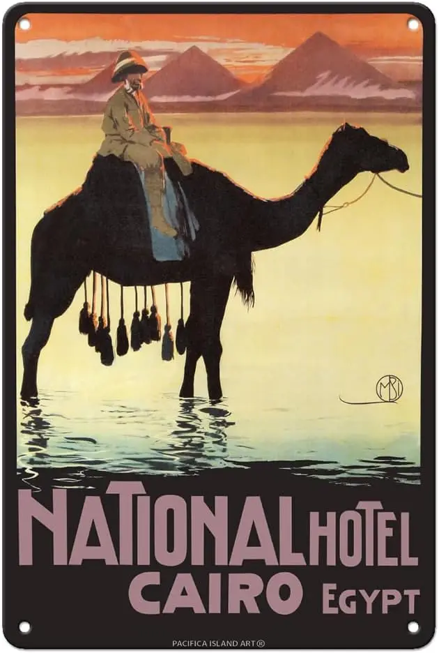 Pacifica Island Art Cairo Egypt - National Hotel - Vintage Travel Poster by Borgoni c.1905-8 x 12 inch Vintage Metal Tin Sign
