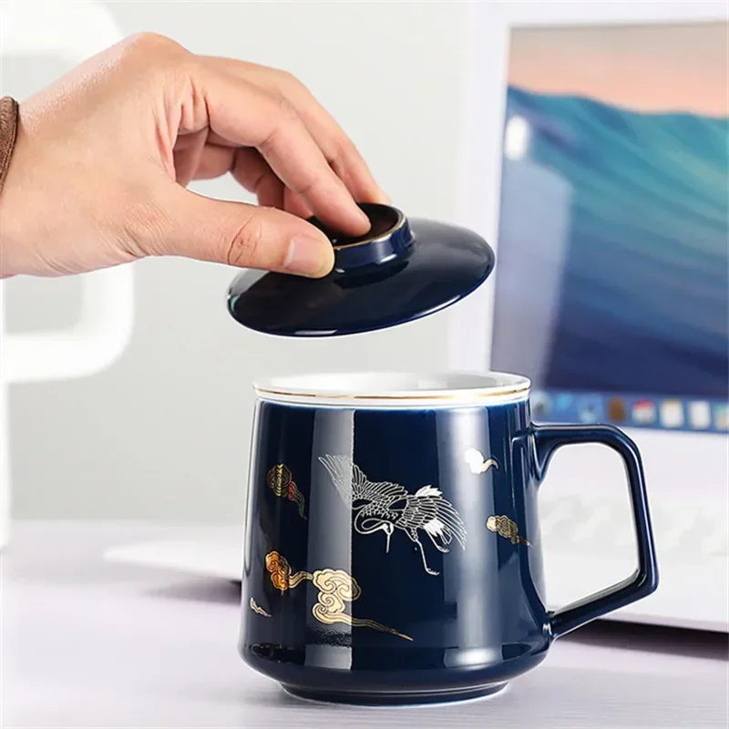 Ceramic Tea Separation Cup Porcelain Hand Painted Teacups with Filter Creative Color Glaze Office Water Mug Drinkware Gift