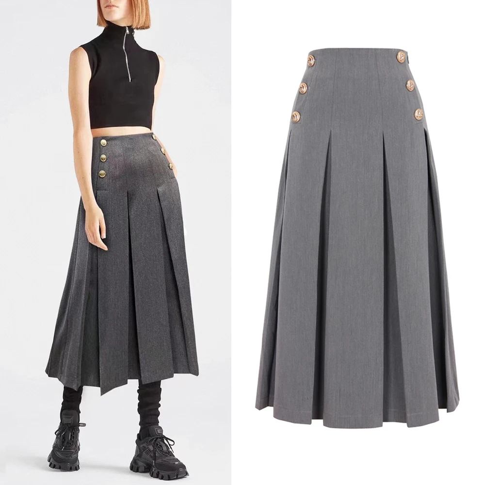 

Autumn and Winter 2022 New European Style High Nnd Fashion Fashion Celebrity Online Red Versatile A-line Skirt High Quality Skir