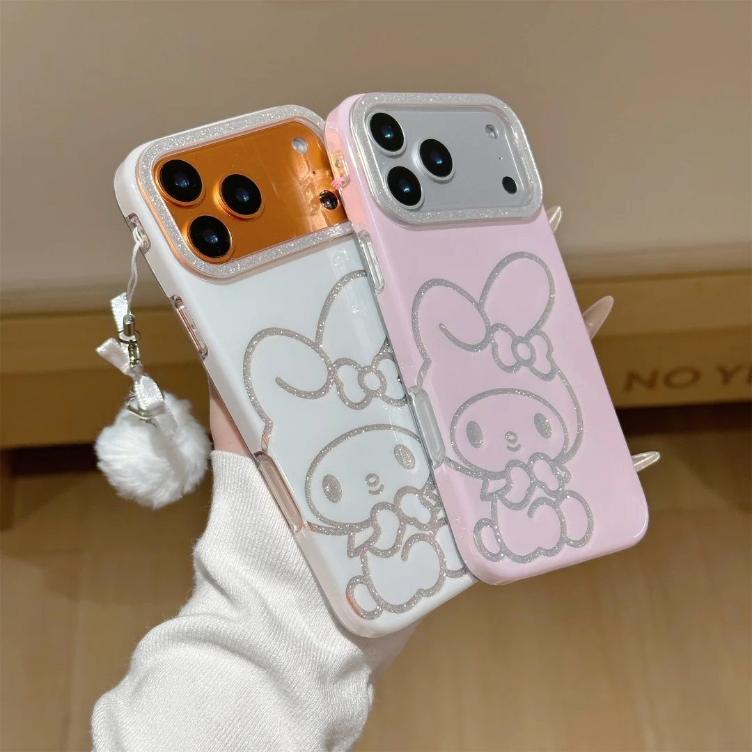 

Kawaii Cartoon Cute Melody Creative Lovely Phone Case For iPhone 17 16 15 14 Pro Max Plus glitter Camera Protection Covers﻿﻿
