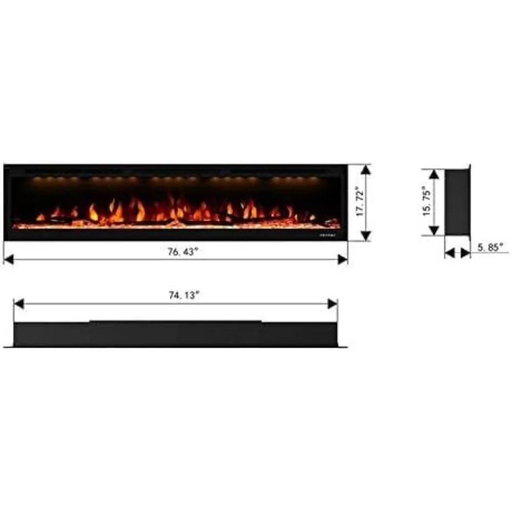 Electric Fireplace, 74 Inches Fireplace, Recessed and Wall Mounted Fireplaces for Living Room with Remote,Overheating Protection