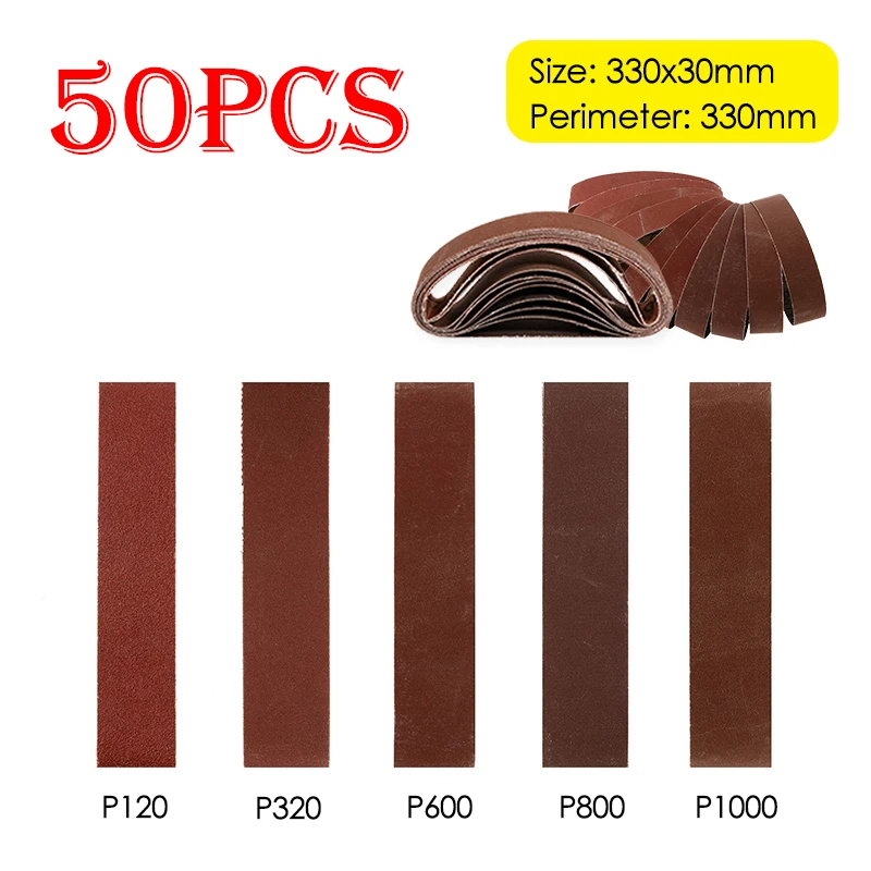 

50PCS 330x30mm P120 P320 P600 P800 P1000 Abrasive Belts for Mini Electric Belt Sander Polishing Grinding Machine Accessories