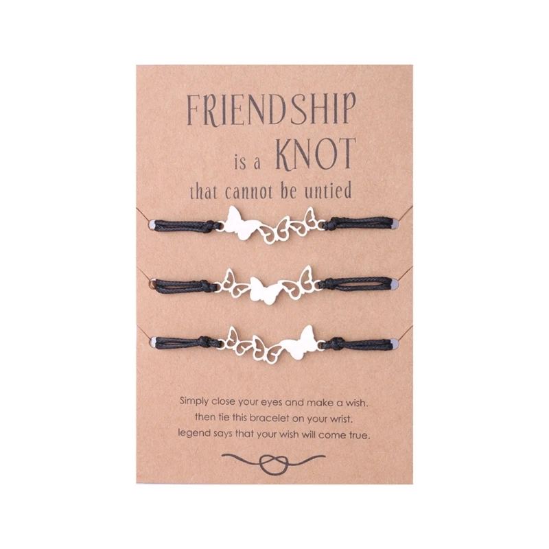 3Pcs Sister Best Friend Matching Bracelets for Friendship Butterfly-shaped Long Distance Braided Bracelet Gift for Drop shipping