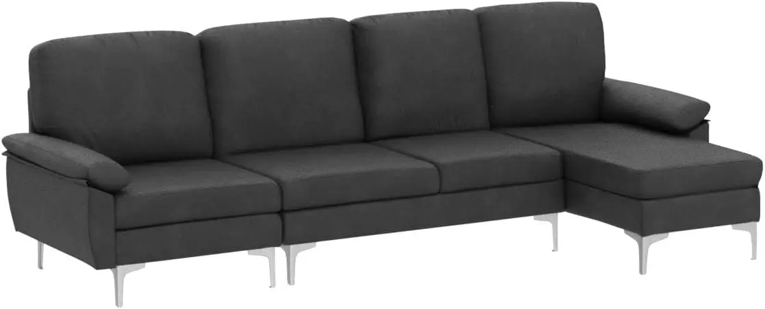 

Convertible Sectional Sofa 110" L-Shape Sofa Couch 4-Seat Couch w/ Chaise Fabric Upholstered for Living Room, Apartment-Black