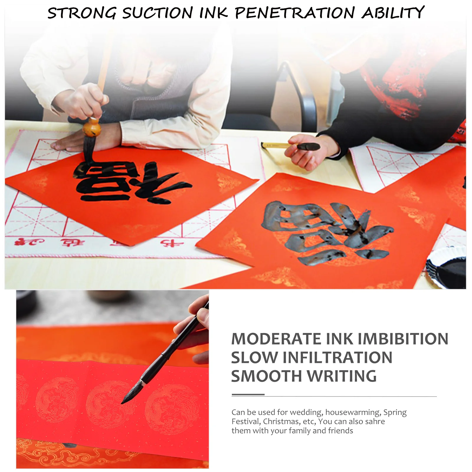 

30Pcs Chinese New Year Xuan Paper Red Couplet Sheets Soft and Delicate for Ink Brush Practice Spring Festival Decoration