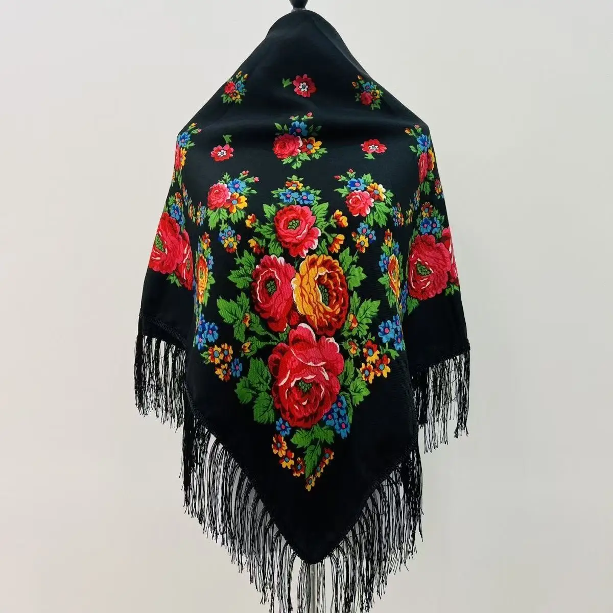 

120*120cm Luxury Floral Russian National Square Scarf Women Fringed Ukrainian Shawls Scarves Ladies Head Wrap Hijab Bandana