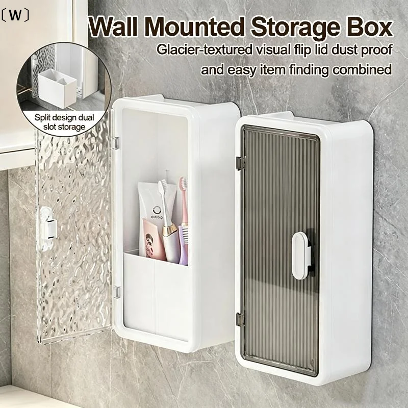 〔W〕Wall Mount Storage Box Bathroom Ventilated Quick Dry Toothpaste Toothbrush Cosmetic Water Ripple Rack