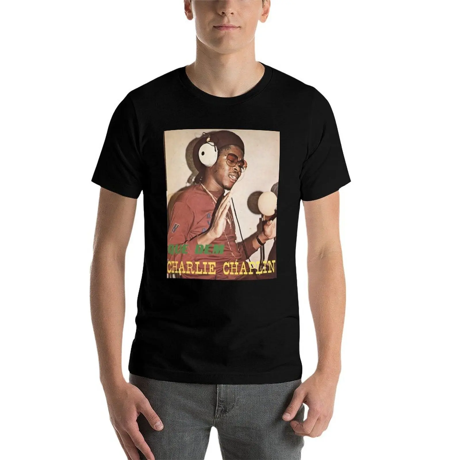 مصمم الريغي تي DJ التي شيرت تي شيرت تشارلي غطاء قميص شابلن 1980s سجل Dancehall رجل الريغي أنيمي كيو ديم #3