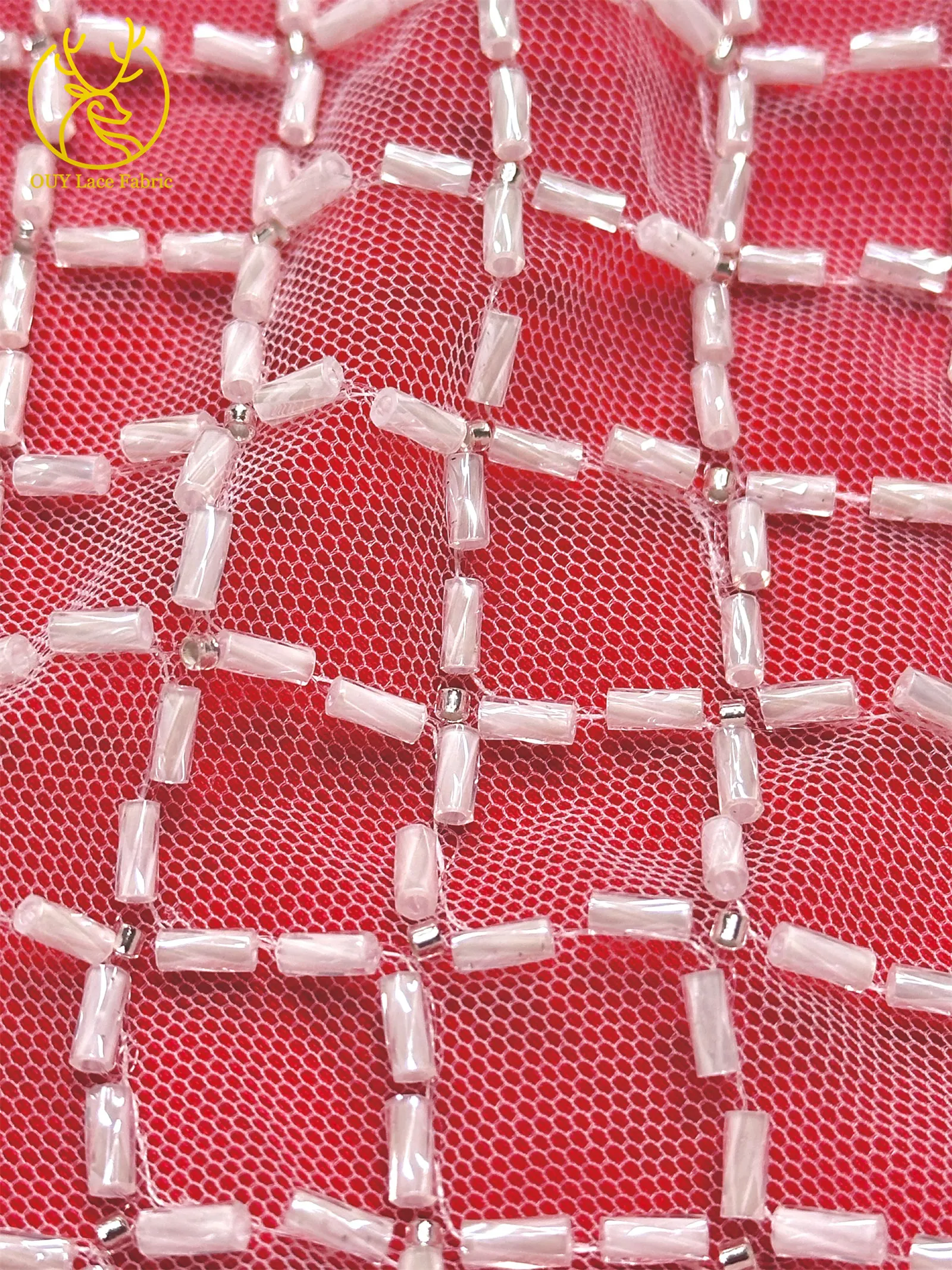 Luxuriöser französischer Perlenstickerei-Spitzenstoff 2026 – Französische Bugle-Perlen auf Mesh-Tüll-Spitze, nigerianisch, für Damen-Abendkleider, Nähmaterial, 5 Yards – Detail 7