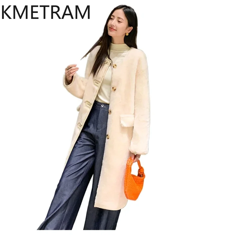 Real Merino Wool Fur Coat Women Long Natural Sheepskin Fur Jacket Luxury New in Coats 2024 Winter Clothes Woman дубленка женская