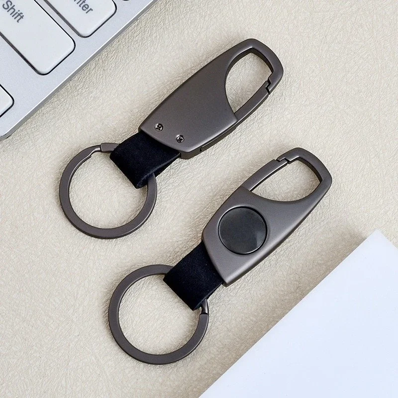 

Vintage Custom LOGO Genuine Leather Metal Keychain Laser Engrave Car Keyring for Men Women Personalized Key Chain Ring Blank