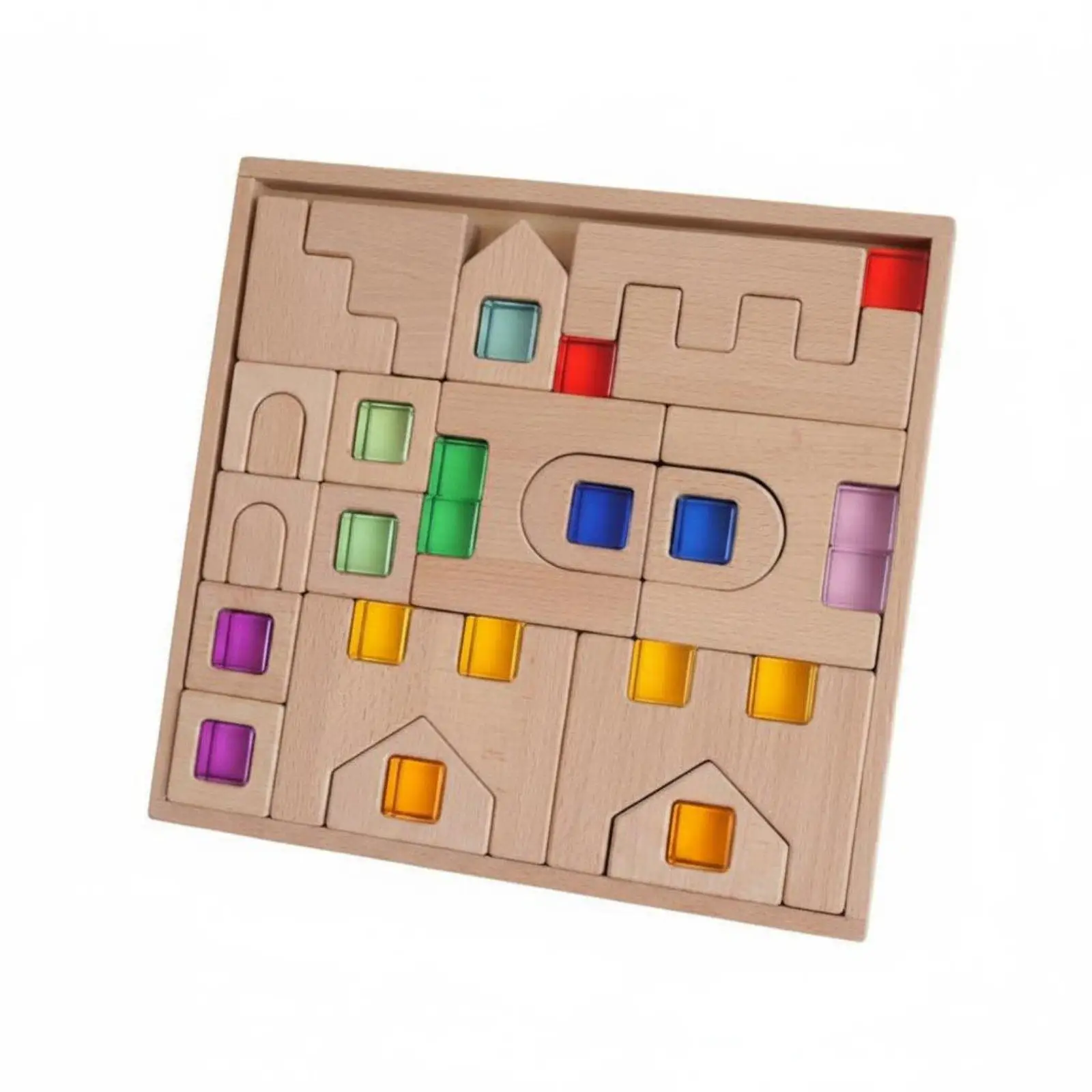 Colorful Block Puzzle Rainbow Colors Fortress Block Set Light-Transmitting for Kindergarten Kids, Preschoolers, Preschool,
