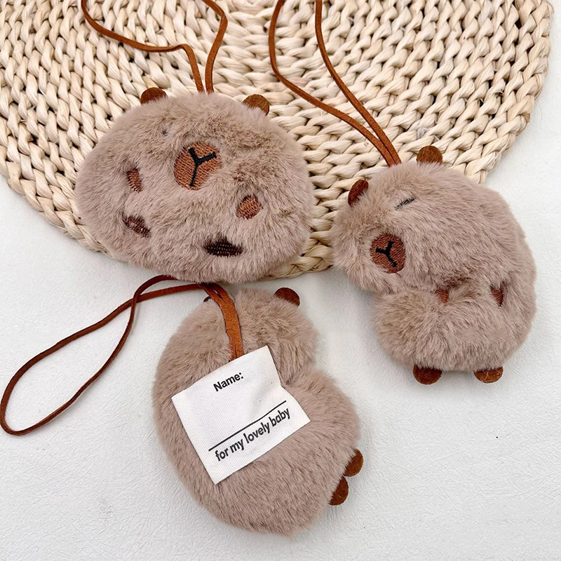 Cute Capybara Name Sticker Pendant Cartoon Guinea Pig Plush Doll Anti-lost Mark Luggage Tag Charm Keychain Bag Decor