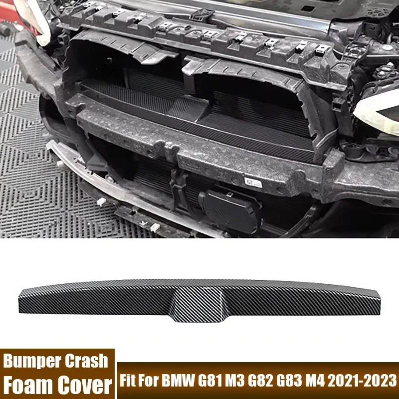 Car Front Bumper Crash Foam Cover Fit For BMW G81 M3 G82 G83 M4 2021-2023 Carbon Fiber, Glossy Black Anti-collision Foam Cover