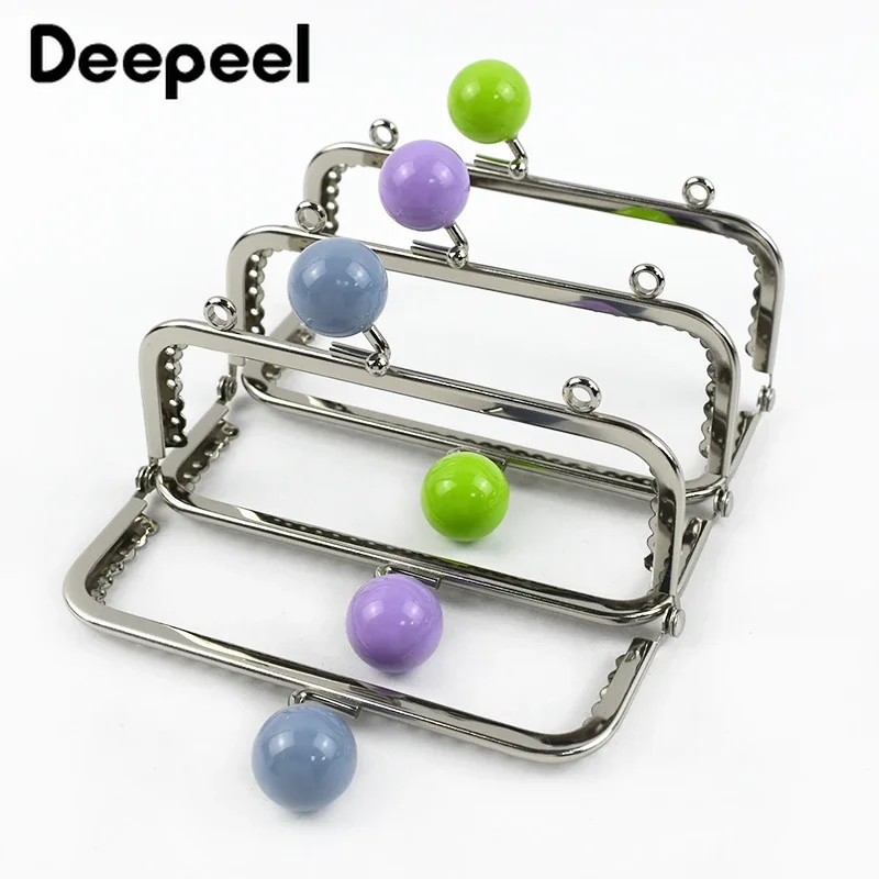 1Pc Deepeel 12.5cm Metal Bag Handle for Women Purse Frame Colored Bead Handbag Kiss Clasp DIY Sewing Brackets Bags Accessories