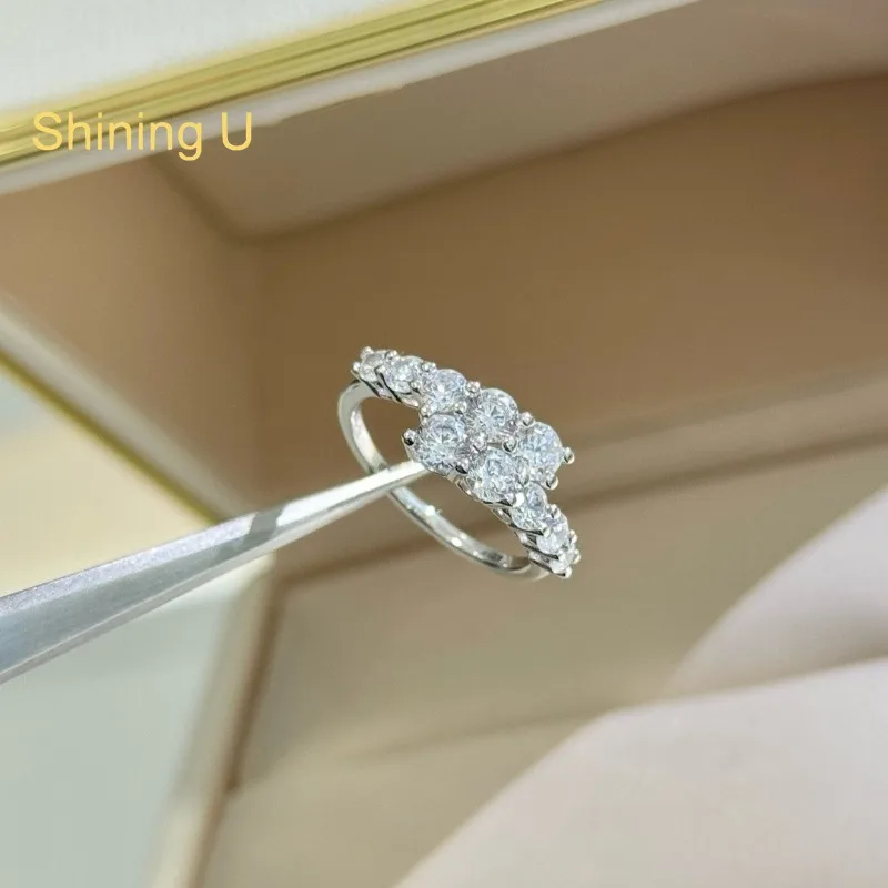 Shining U 92 5sterling Silver High Carbon Diamond Open Ring for Women Fine Jewelry Summer
