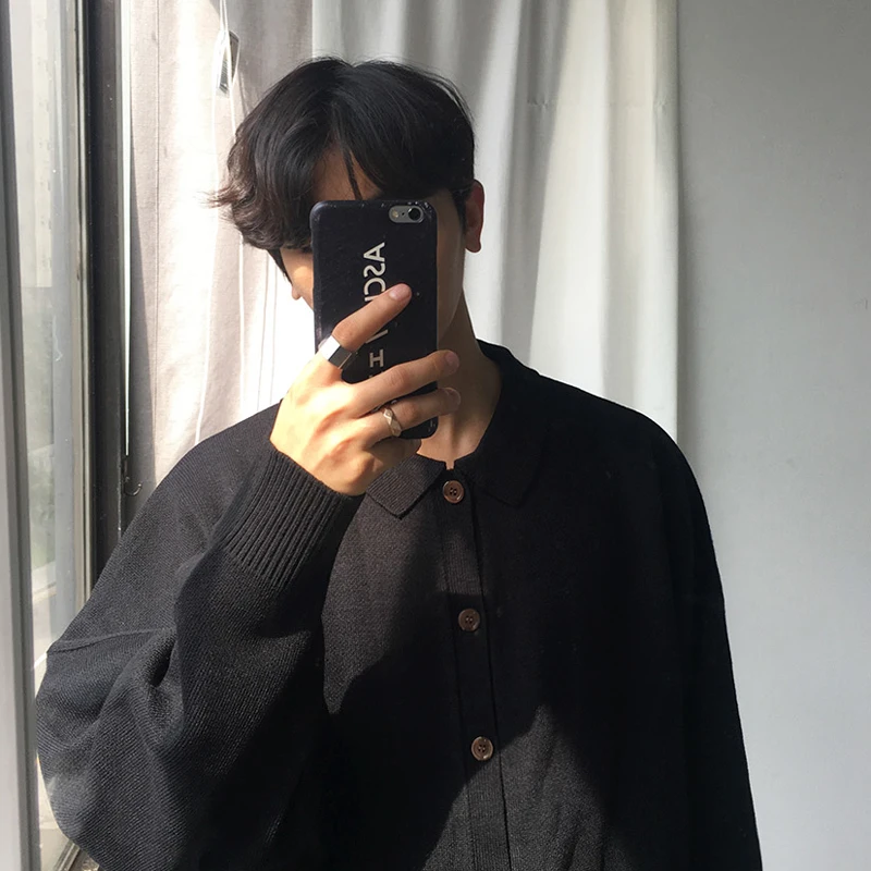 

MRCYC Korean Sle Knitted Sweater Vintage Turn-down Collar Loose Long Sve Casual Pure Color Coat Youthful Autumn Wear