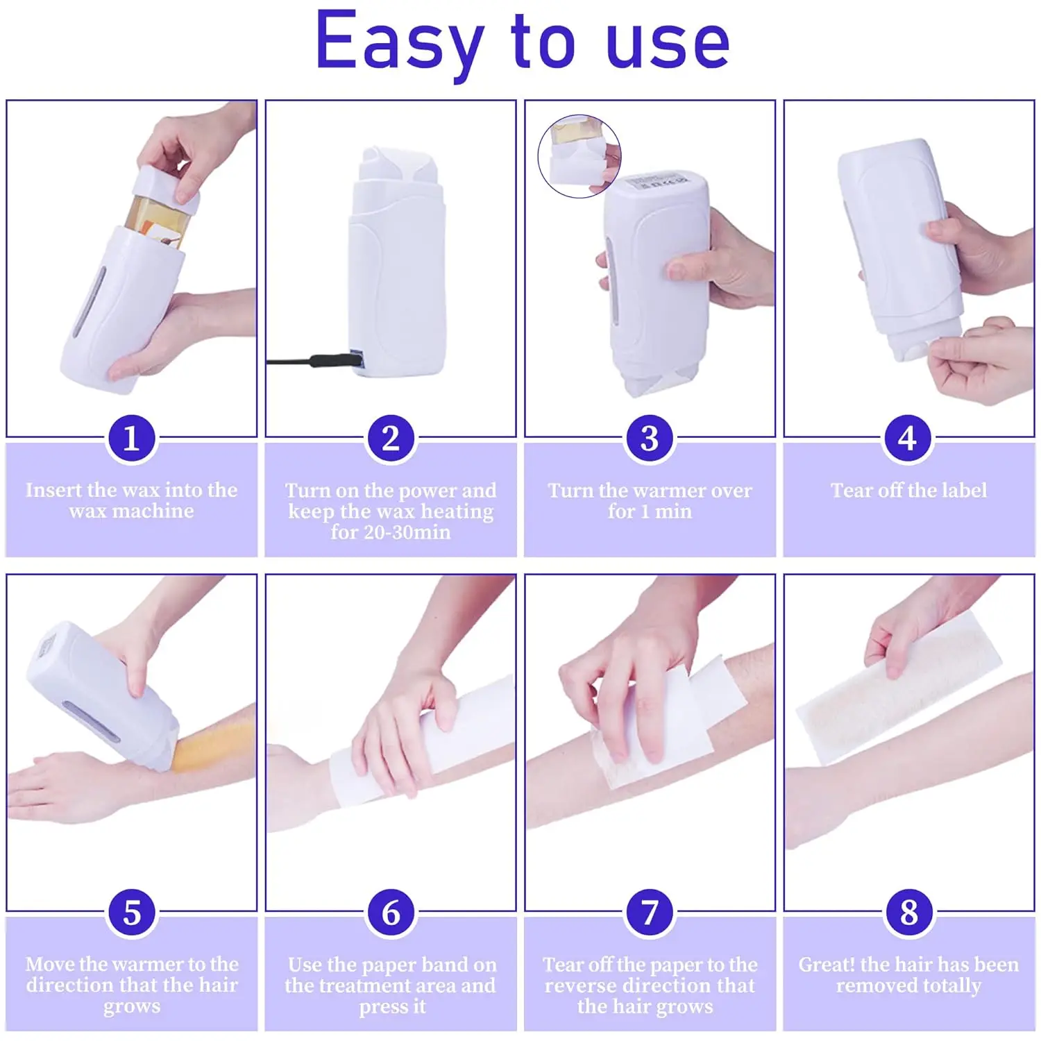 YIKOOLIN Wax Heater Roll On Roll on Wax Hair Removal ​Roller Waxing Portable ​Wax Heater Machine for Women & Men