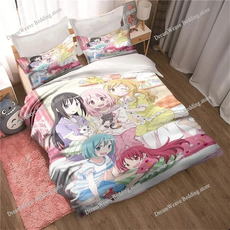 Cartoon Puella Magi Madoka Magica Bedding Set Sheet Set King Twin Double Child Bedding Set Mircofiber Polyester Duvet Cover Set
