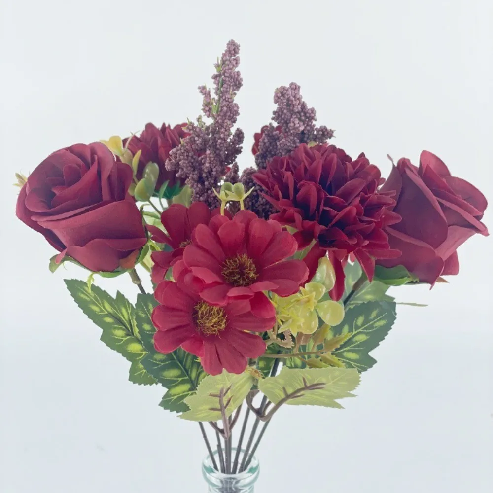 Künstlicher Rosen-Chrysanthemenstrauß mit 7-Gabeln in Herbstfarbe – lebensechte Herbstblumen aus Seide für Heimdekoration, Hochzeit, Thanksgiving – Detail 11
