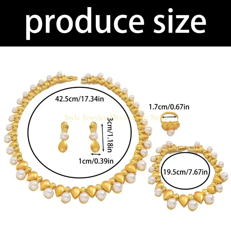 d46e اللؤلؤ سوار قلادة الأقراط حلقات المجوهرات مجموعة ملحقات عصرية