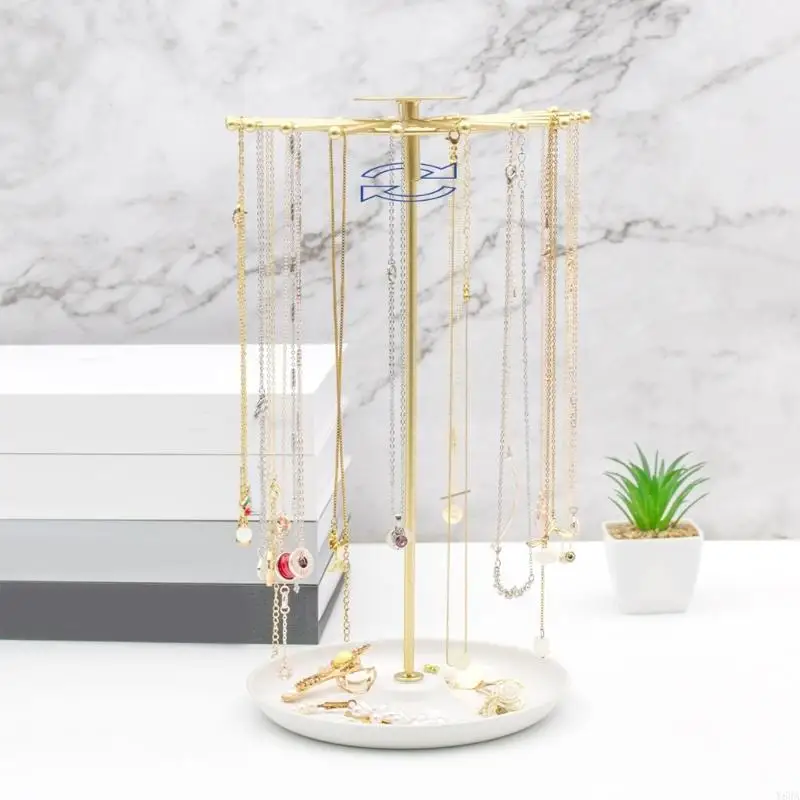 Y88A Jewelry Stand with Round Disk Base Rotatable Holder for Organizing Adornments