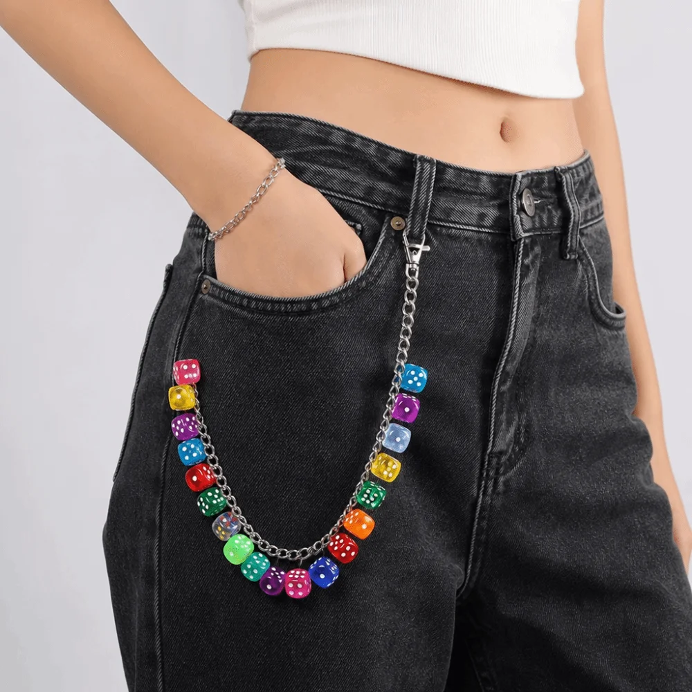 Y2K Personality Design Dice Pants Chain Colorful Pendant Punk Style Waist Chain Keychain DIY Luxury Punk Hip Hop Chain Men Women