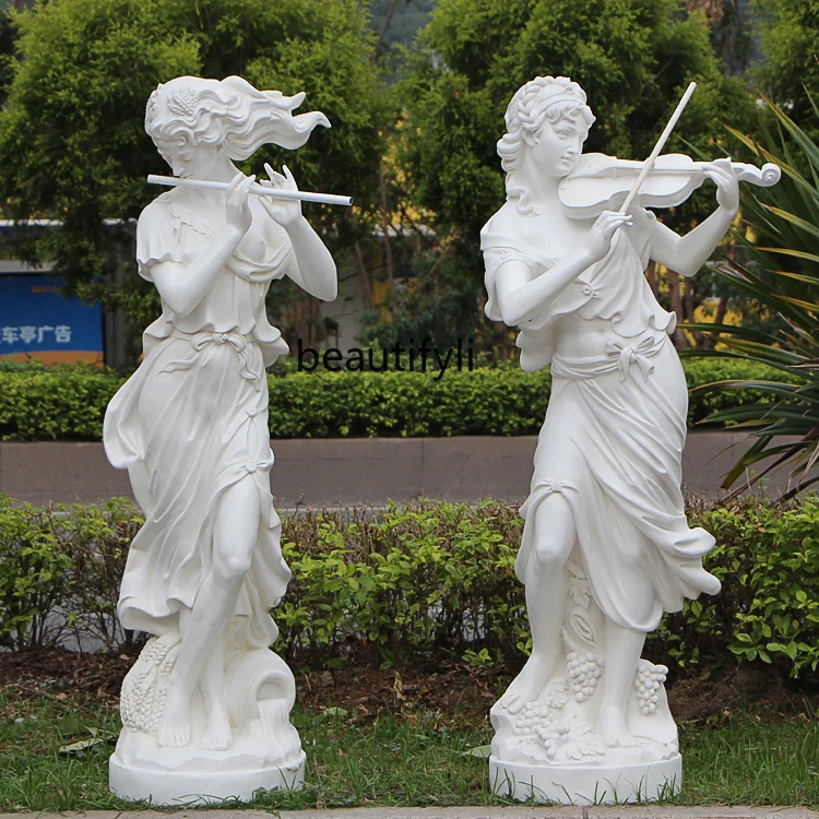 Music Lady Sculpture Large Angel Floor Figure Decoration European Garden Landscape Decoration