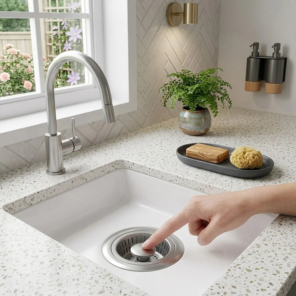 3 In 1 Kitchen Sink Stopper Strainer Brass Material Easy Clean Drain Filter Household Sink Basin Anti Clog Replacement Home Use