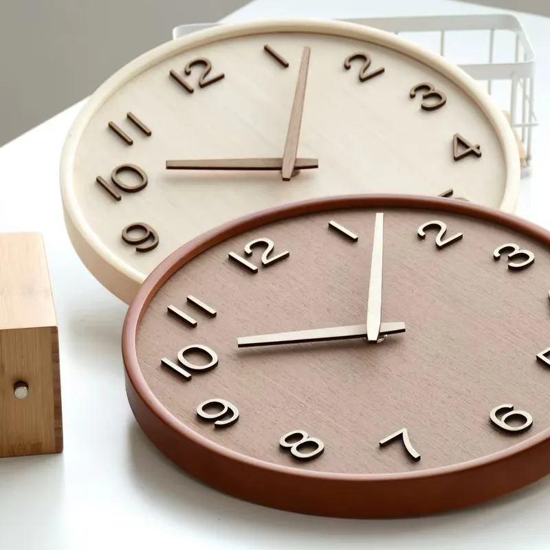 Simple Retro Wooden Wall Clock, Japanese Style Noiseless Decorative Timepiece, Living Room Home Wall Decoration