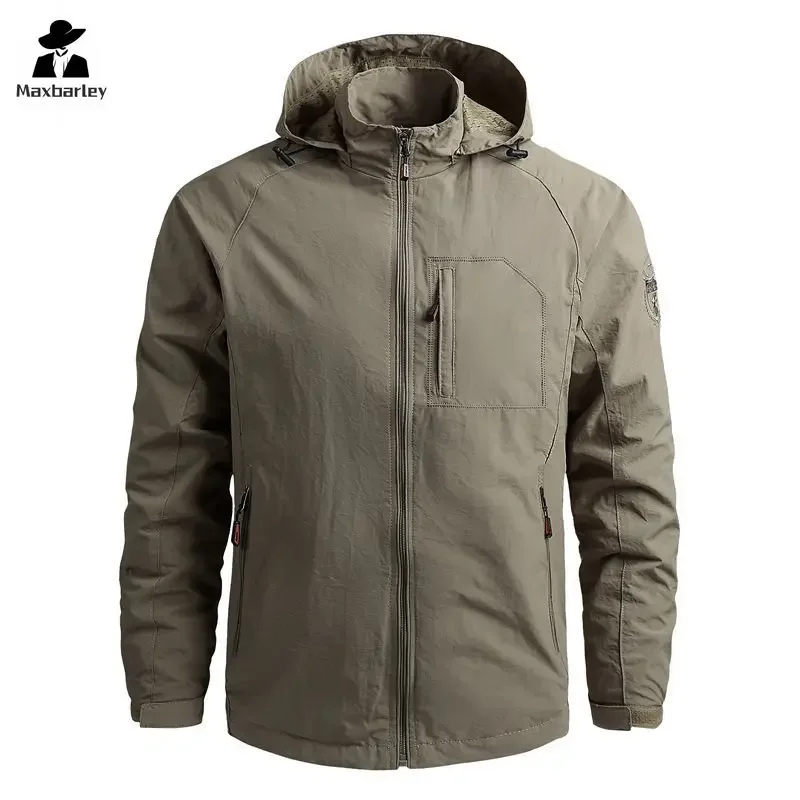 Spring Men Waterproof Jacket Plus Size Windbreaker Rain Coat Breathable Fishing Camping Gorpcore Hooded Jackets Male Clothing