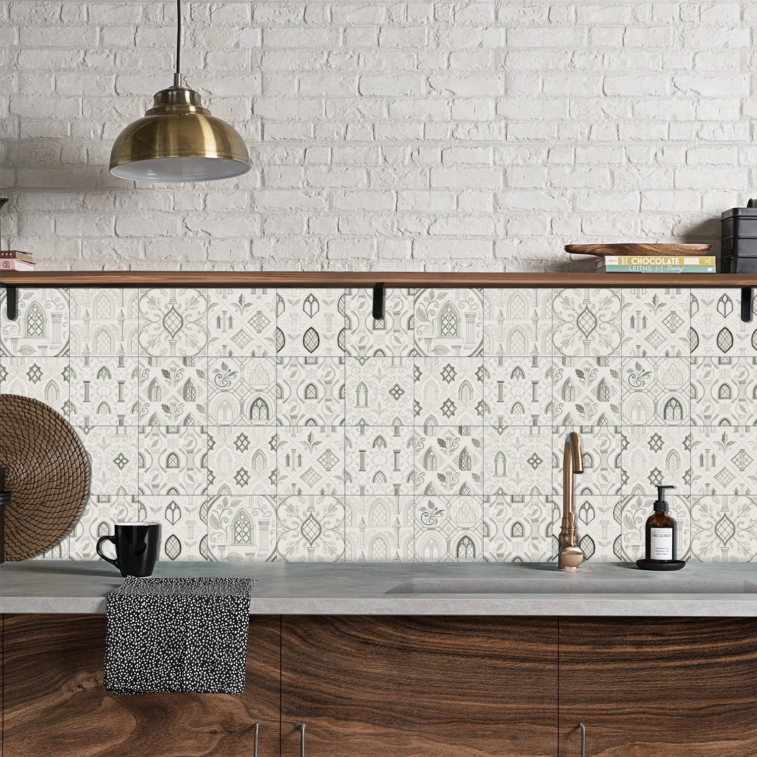 24-piece Morandi Geometric Floral Wall Stickers, suitable for kitchens and bathrooms, removable waterproof wall stickers,