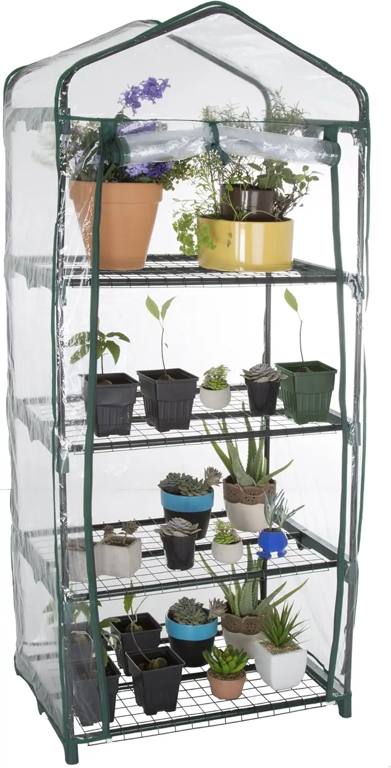 4 Tier Mini Greenhouse - Portable Greenhouse with Rust-Resistant Frame and PVC Cover for Indoor/Outdoor