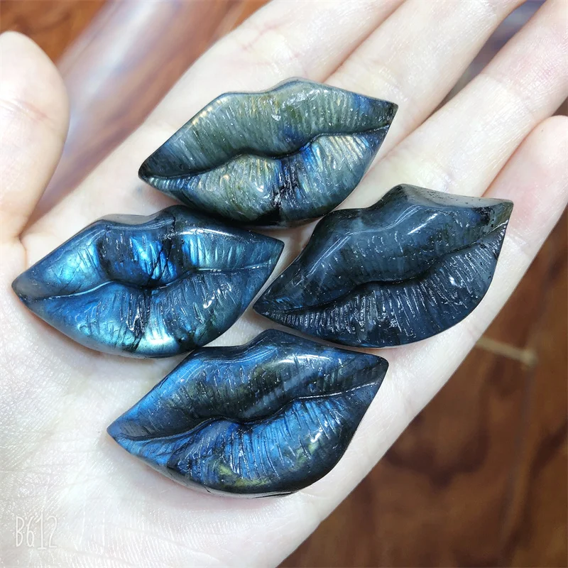 4PCS Natural Labradorite Kiss Handmade Carved Healing Polished Powerful Home Decoration Holiday Gift