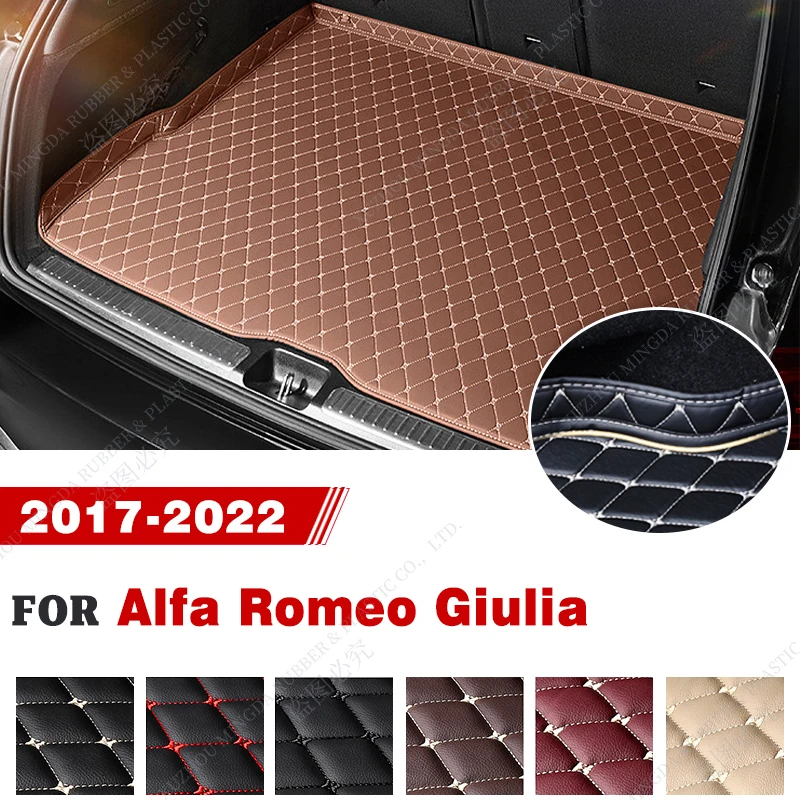 Tapete de couro para porta-malas de carro, de alta qualidade, para Alfa Romeo Giulia 2017 2018 2019 2020 2021 2022, à prova d'água, antiderrapante, acessórios automotivos