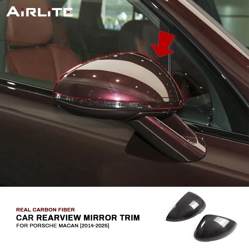 

For Porsche Macan 2014-2025 Real Carbon Fibre Car Rearview Mirror Decoration Cover Shell Trim Sticker Exterior Accessories