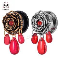 KUBOOZ Retro Stainless Steel Gothic Rose Red Ear Piercing Tunnels Expanders Body Jewelry Gauges Earring Stretchers 2PCS