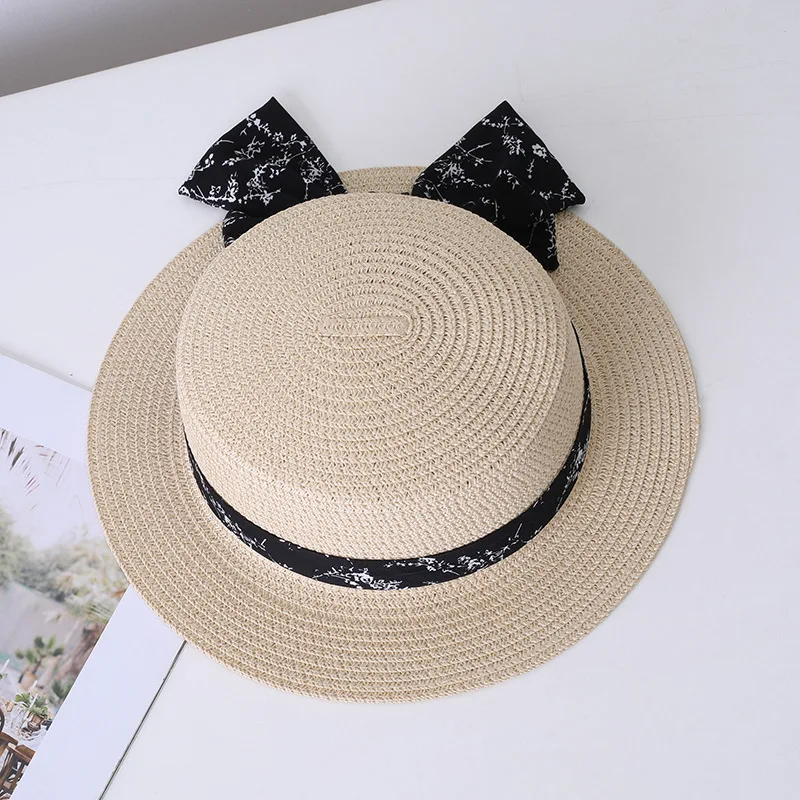 Zomer Veelzijdige Ouder-kind Zon Strooien Hoed Mode Kid Platte Top Boog Cap Outdoor Leisure Vakantie Zonnebrandcrème Hoed Vrouwelijke strand Hoed